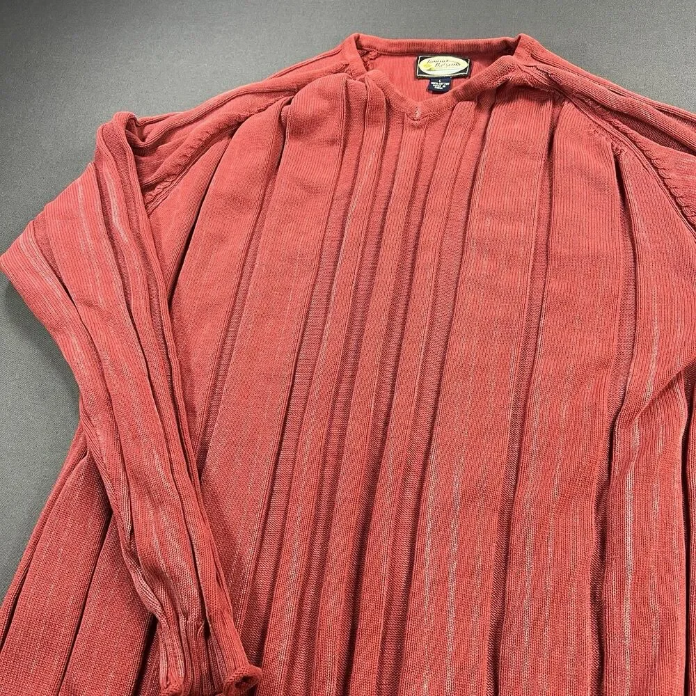 Tommy Bahama Mens L Red Ribbed Knit Sweater 100% Cotton Long Sleeve